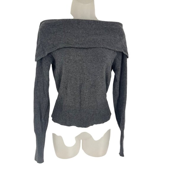 Alice + Olivia Gray Off-Shoulder Cashmere Sweater Womens S preppy classic soft - Picture 1 of 13
